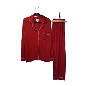 Chelsea Peers Size 12 Red Modal Long Sleeve Pajama Set with White Pipping